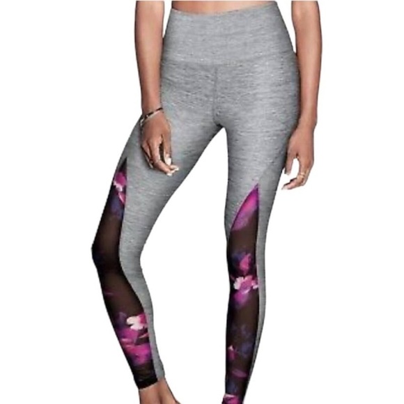Victorias Secret PINK Ultimate High Waist Grey Mesh Floral Leggings Small - Picture 1 of 10
